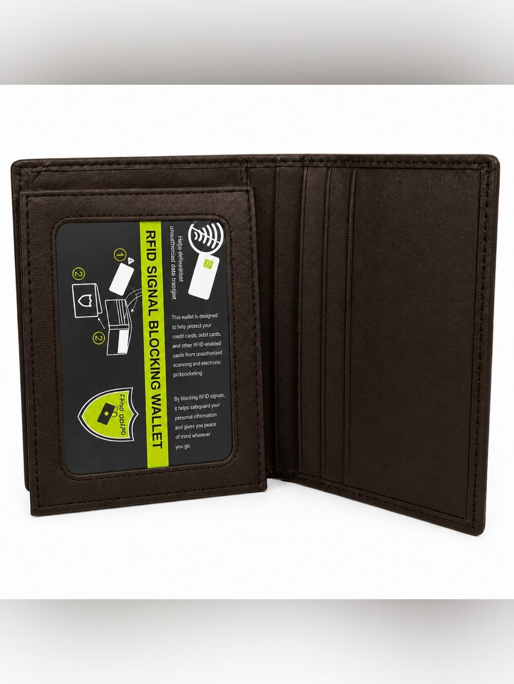Mens Genuine Leather Trifold L-Fold Brown Rfid Security Wallet - Picture 2 of 5